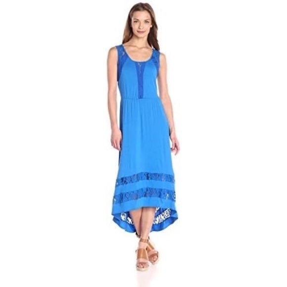 NY COLLECTION Black Sleeveless Maxi Dress Lace Insets High Low Hem Medium - Picture 8 of 8